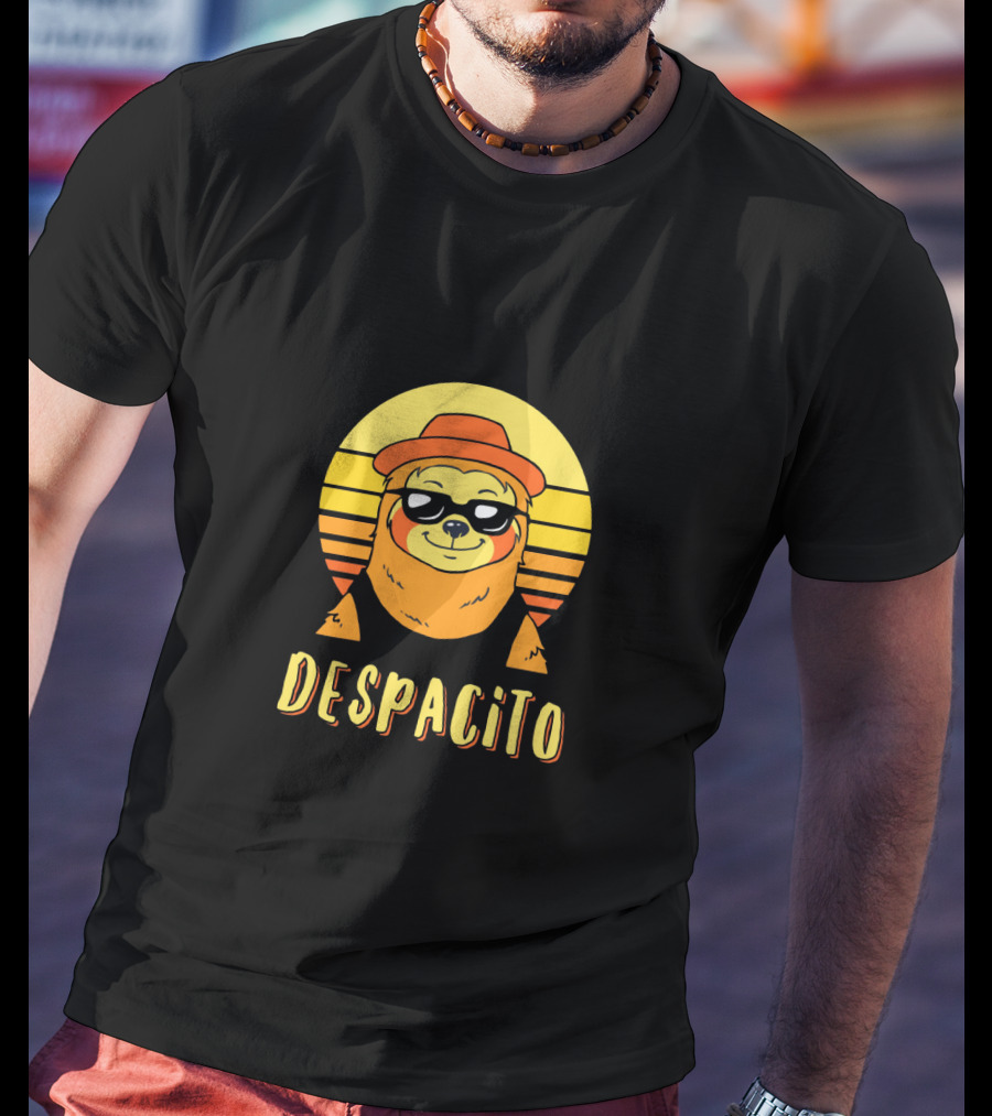 Despacito Sloth Art With Retro Sunset And Stylish Hat T-Shirt