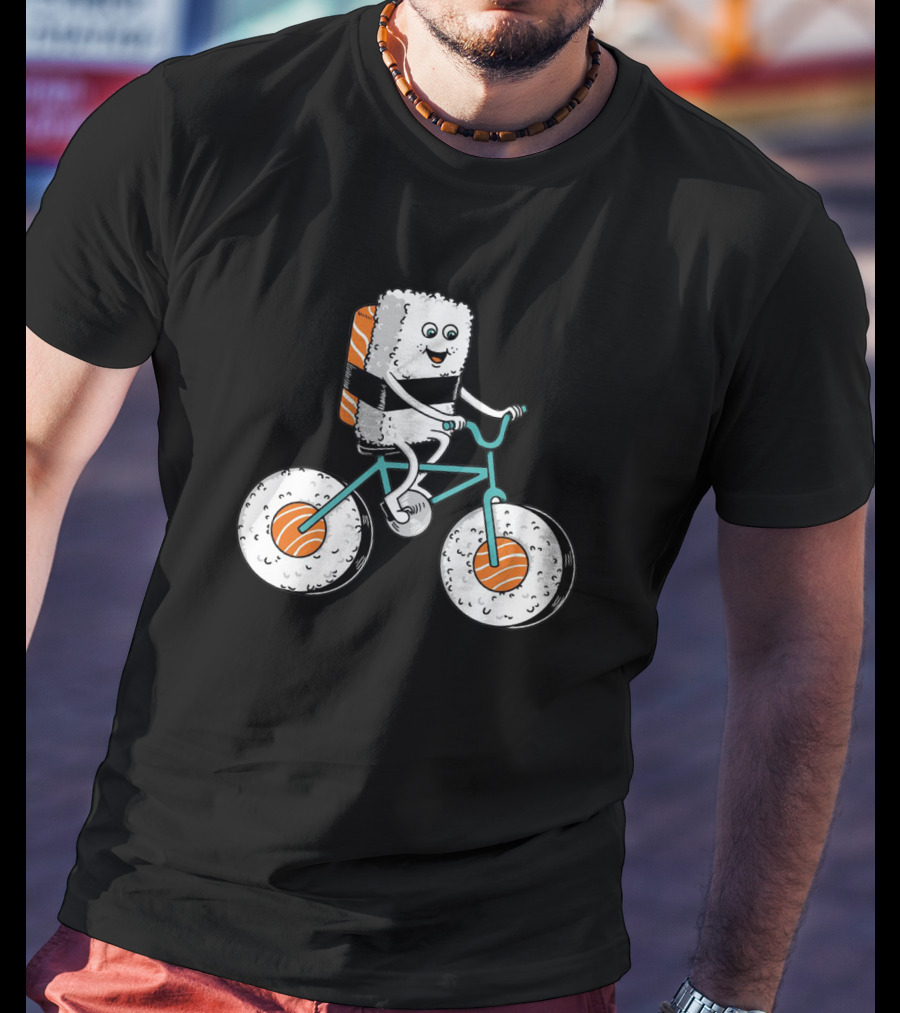 Sushi Roll Riding Bicycle With Sushi Wheels T-Shirt
