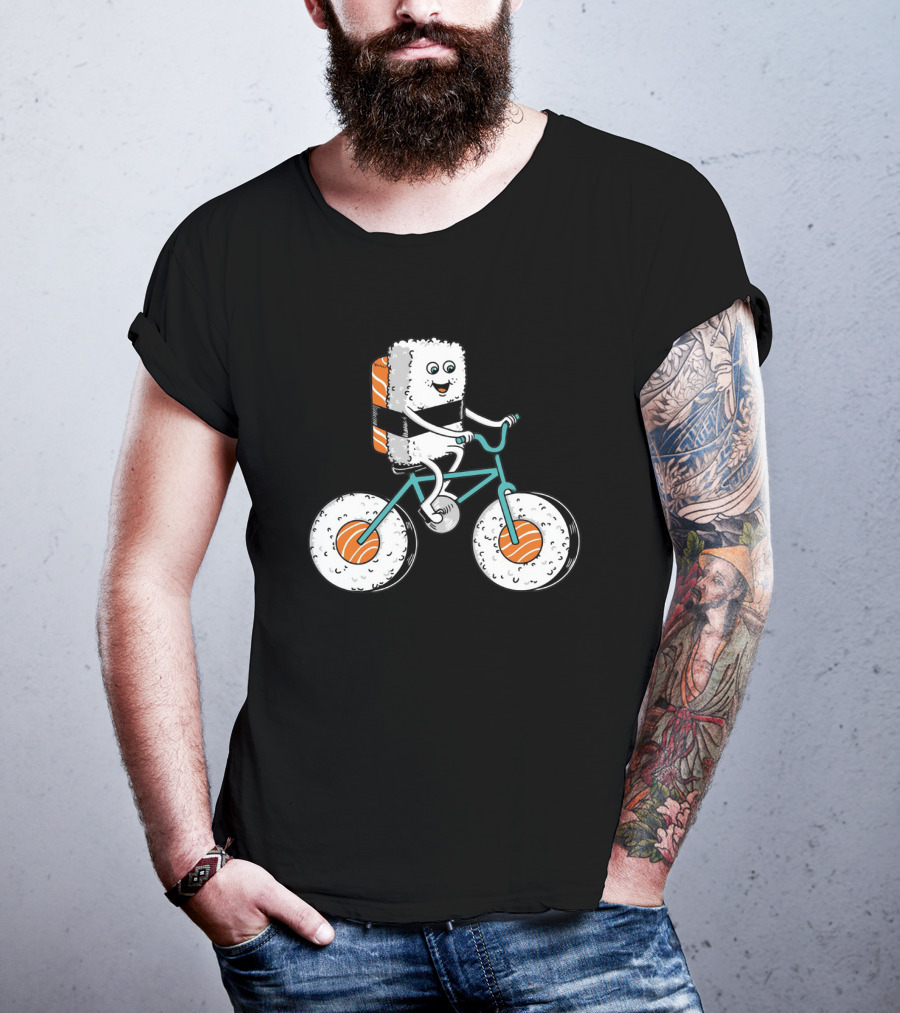 Sushi Roll Riding Bicycle With Sushi Wheels T-Shirt