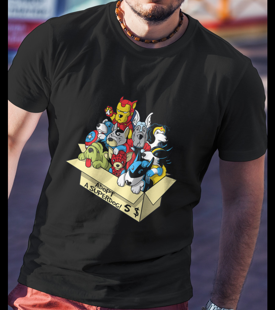 Adopt A Superdog Hero Box With $5 Avengers And Justice League Canine Cosplay T-Shirt