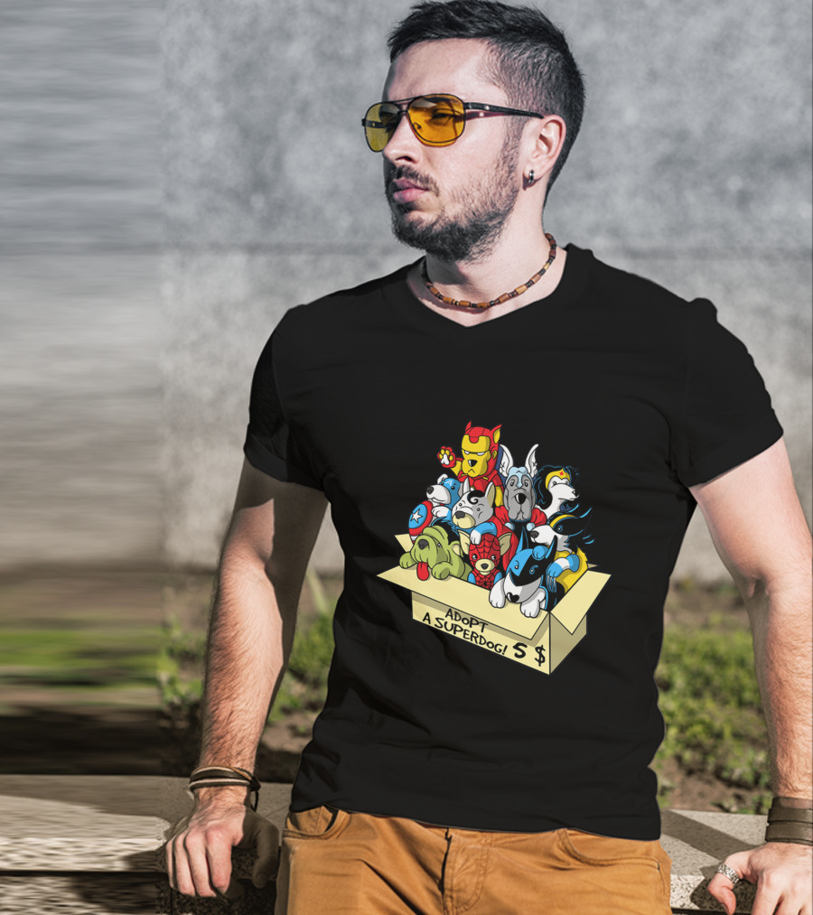 Adopt A Superdog Hero Box With $5 Avengers And Justice League Canine Cosplay T-Shirt