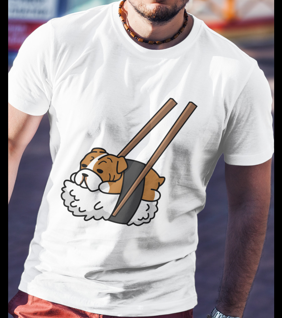 Pugsushi Funny Pug Dog Sushi Roll With Chopsticks T-Shirt