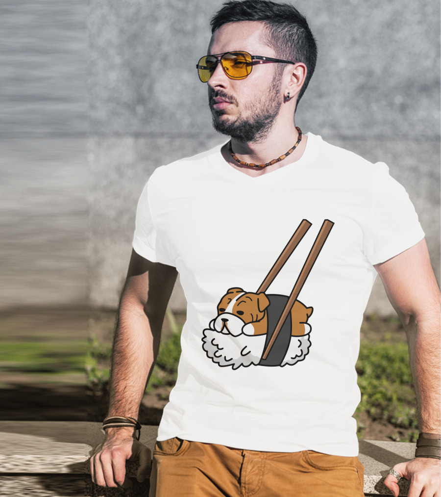 Pugsushi Funny Pug Dog Sushi Roll With Chopsticks T-Shirt