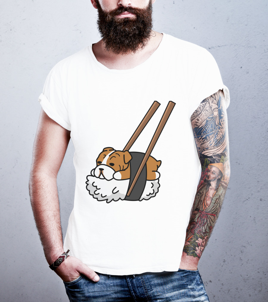 Pugsushi Funny Pug Dog Sushi Roll With Chopsticks T-Shirt