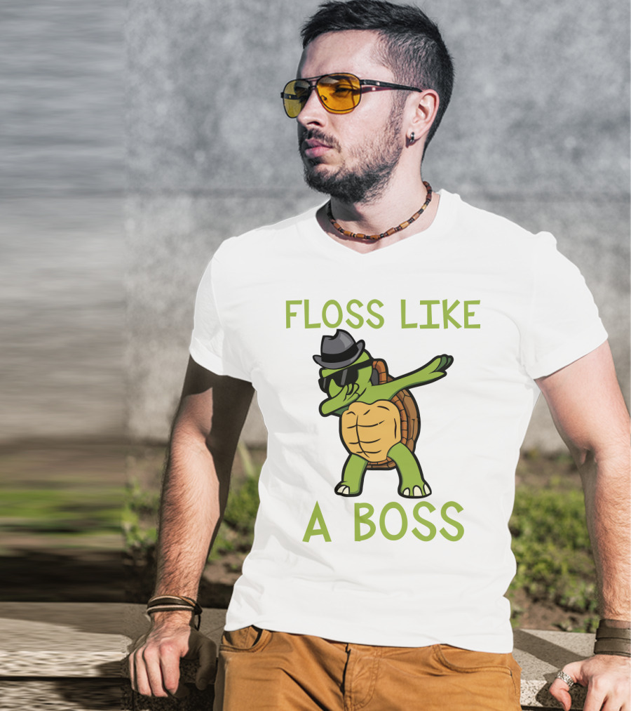 Dabbing Turtle Floss Like A Boss With Hat And Sunglasses T-Shirt