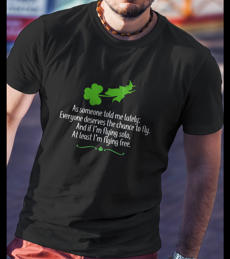 Wicked Patrick's Day Flying Solo Shamrock Witch T-Shirt
