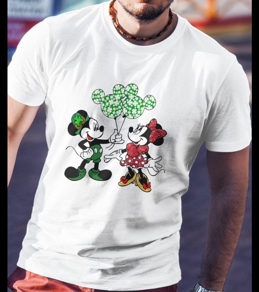 Mickey Mouse Minnie Mouse St. Patrick's Day Shamrock Balloons T-Shirt