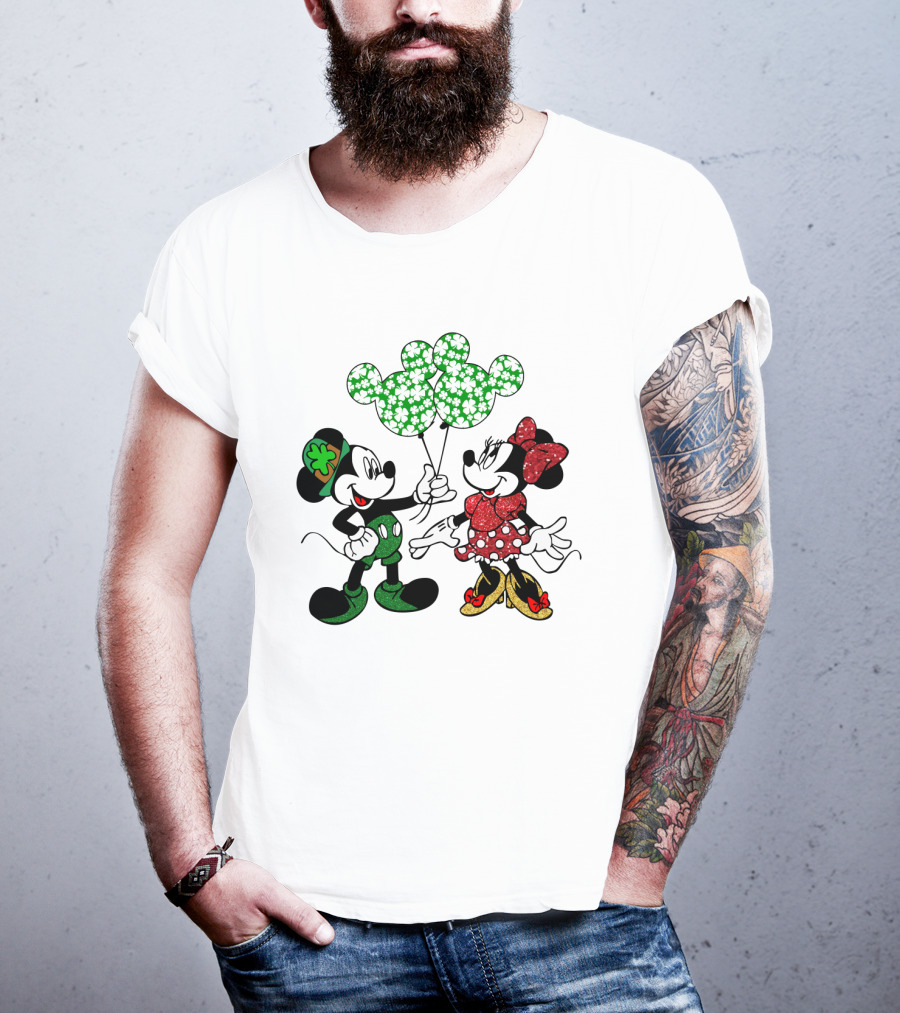 Mickey Mouse Minnie Mouse St. Patrick's Day Shamrock Balloons T-Shirt