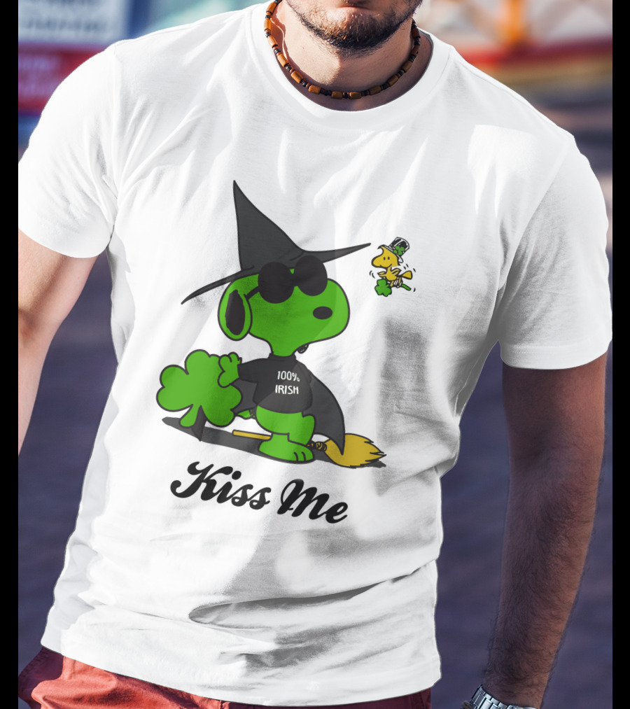 Snoopy Kiss Me 100% Irish St Patrick's Day Wizard Woodstock T-Shirt