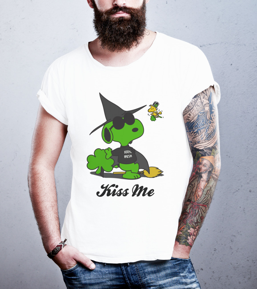 Snoopy Kiss Me 100% Irish St Patrick's Day Wizard Woodstock T-Shirt