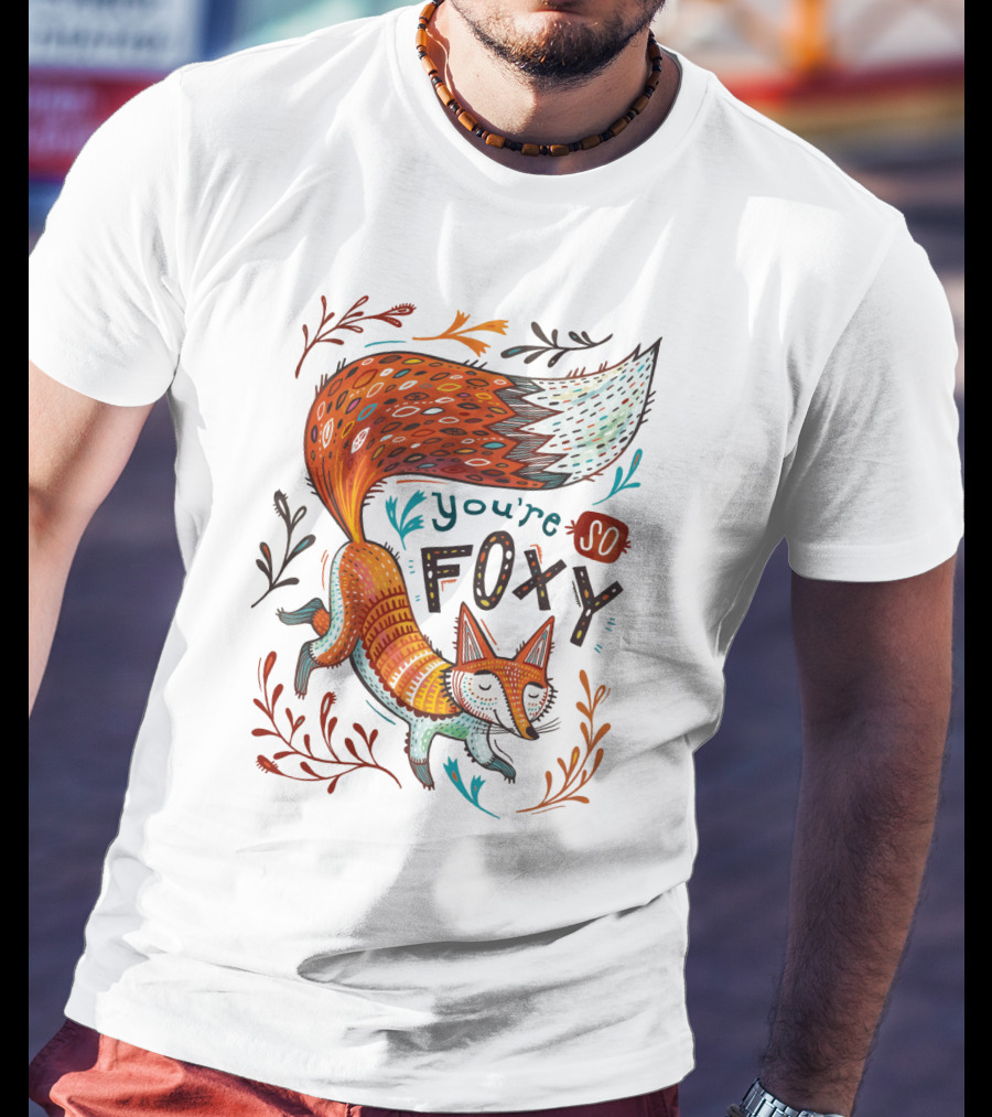 You're So Foxy Fox Design With Colorful Tail And Floral Accents T-Shirt