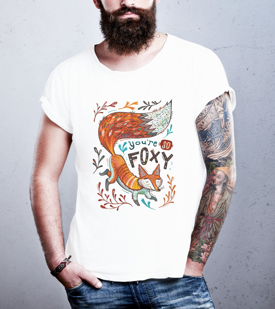 You're So Foxy Fox Design With Colorful Tail And Floral Accents T-Shirt