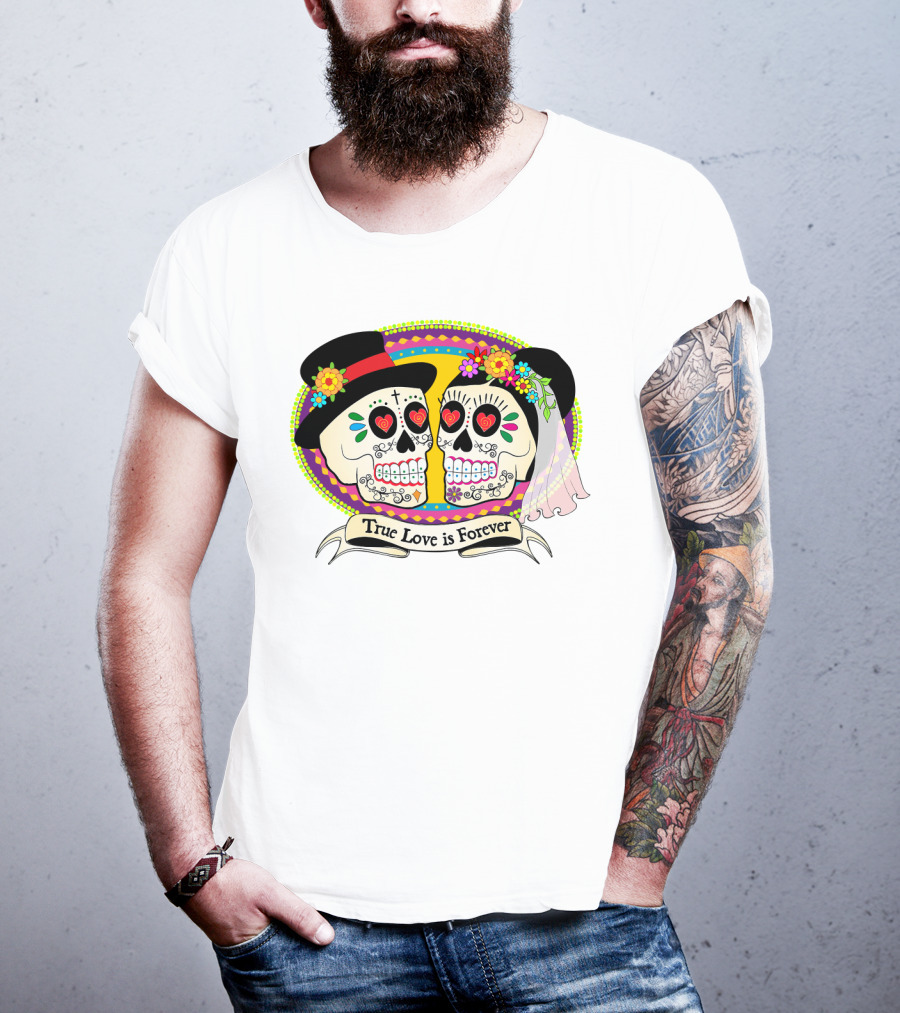 True Love Is Forever Colorful Skull Bride And Groom T-Shirt