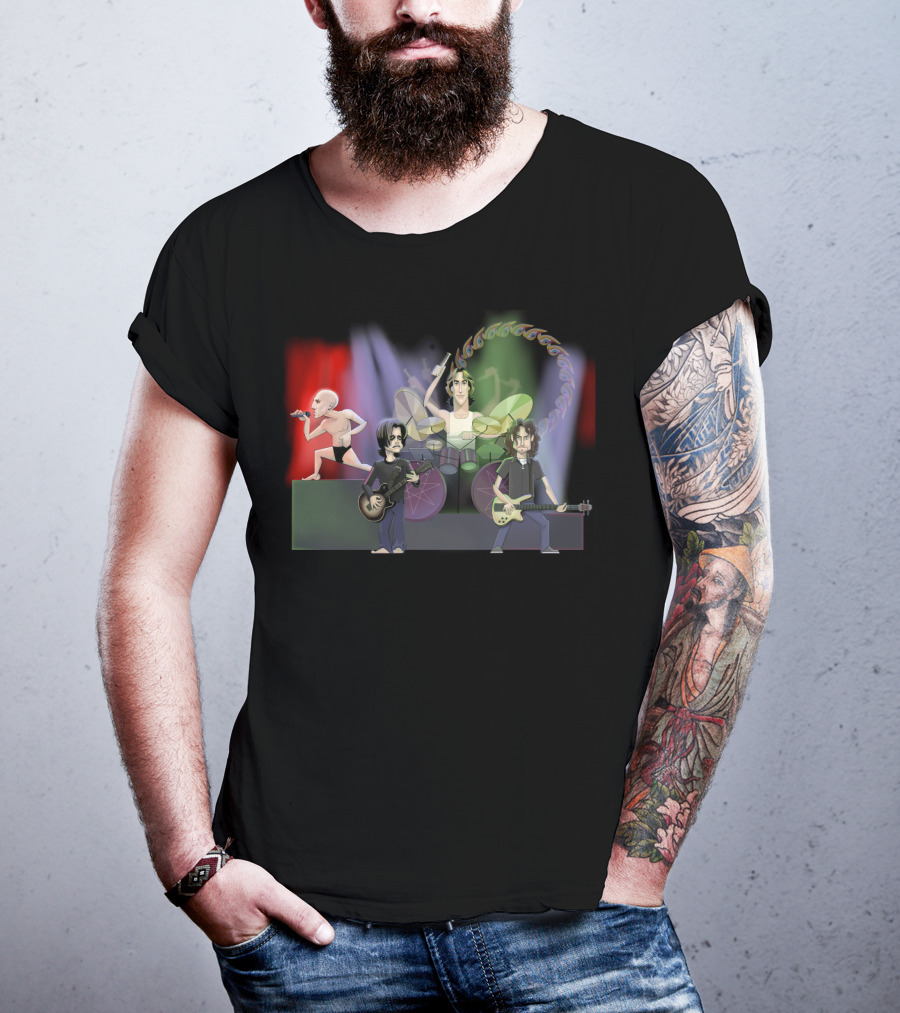 Tool Band Caricature Concert Scene With Animated Rock Musicians T-Shirt