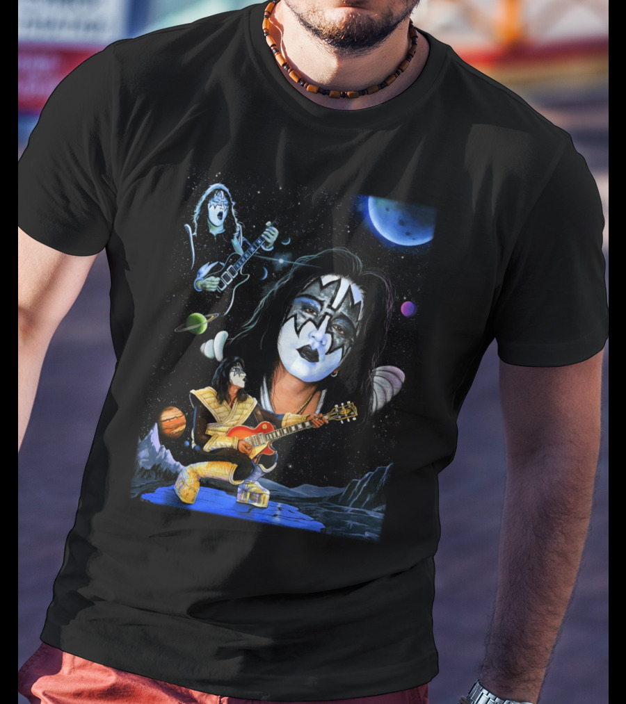 Ace Frehley Kiss Cosmic Rock Guitarist With Space Imagery And Planets T-Shirt