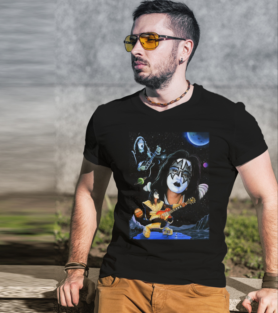 Ace Frehley Kiss Cosmic Rock Guitarist With Space Imagery And Planets T-Shirt