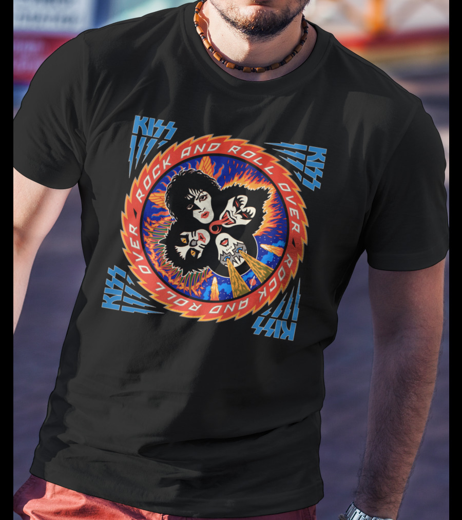 Kiss Rock And Roll Over Vintage Album Art With Iconic Band Imagery T-Shirt