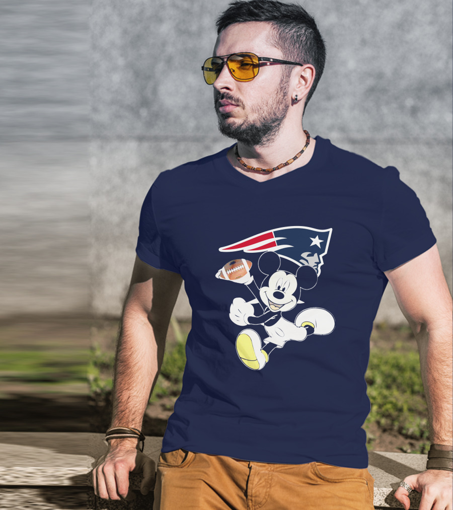 Mickey Patriots Football Fan Crossover With Iconic New England T-Shirt