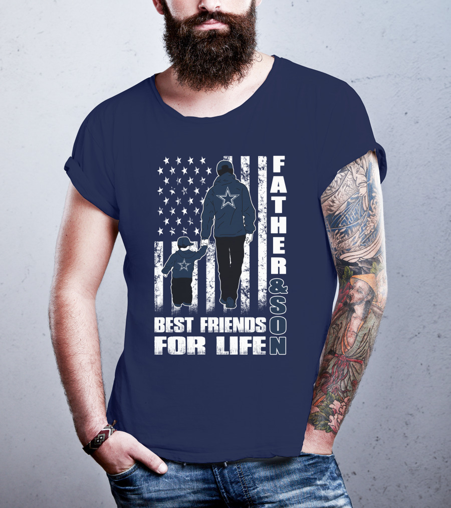 Father And Son Best Friends For Life Dallas Fans Blue And White Star Stripes T-Shirt