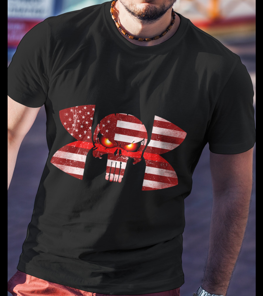 Firefighter Skull American Flag Under Armour Punisher Eyes T-Shirt