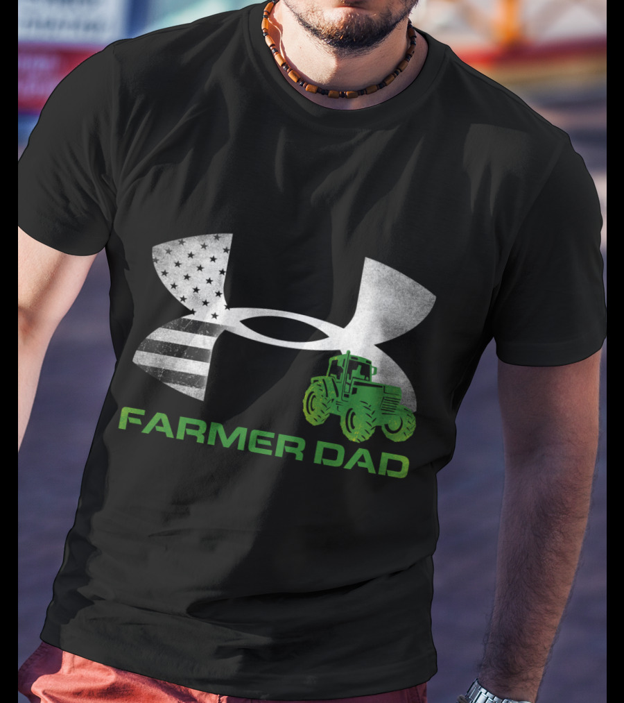 Farmer Dad Tractor American Flag Under Armour T-Shirt