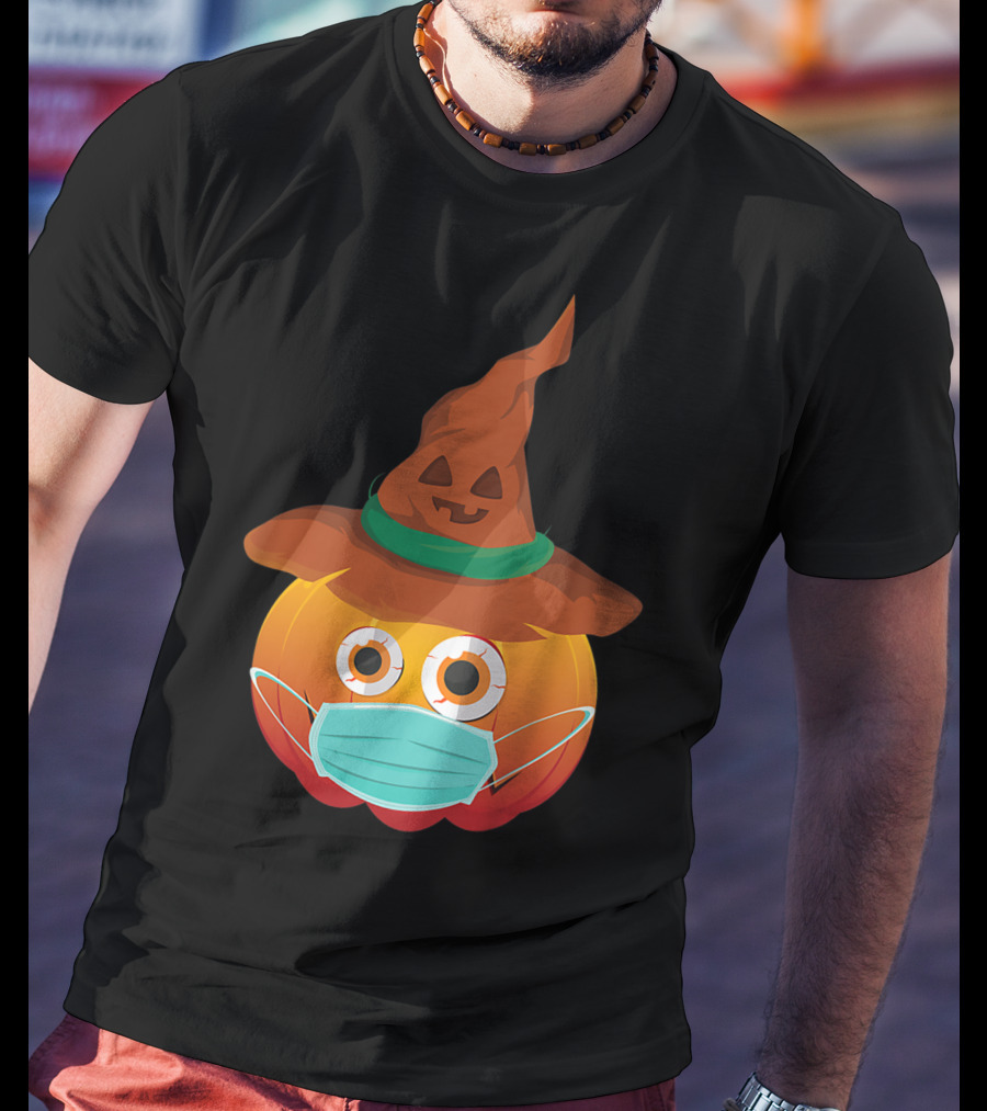 Funny Pumpkin Mask Witch Hat Costume T-Shirt