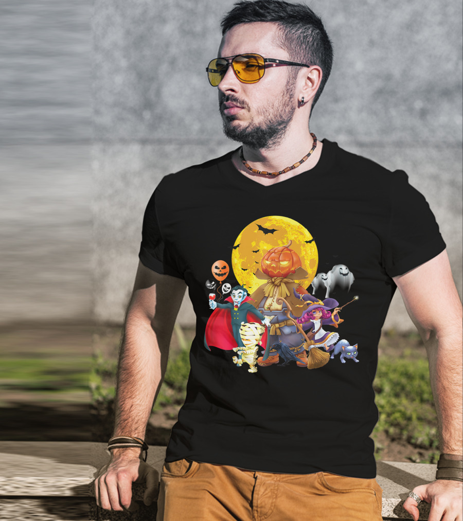 Halloween Horror Pumpkin Vampire Skeleton Witch Trick Treat Bat Ghost Moon T-Shirt