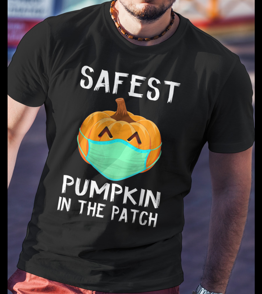 Safest Pumpkin In The Patch Halloween Costume With Face Mask T-Shirt