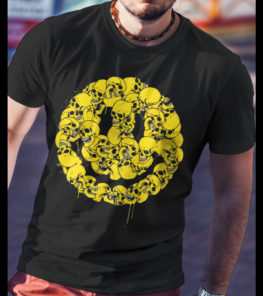 Smiley Face Skull Circle Halloween Goth Occult Scary T-Shirt
