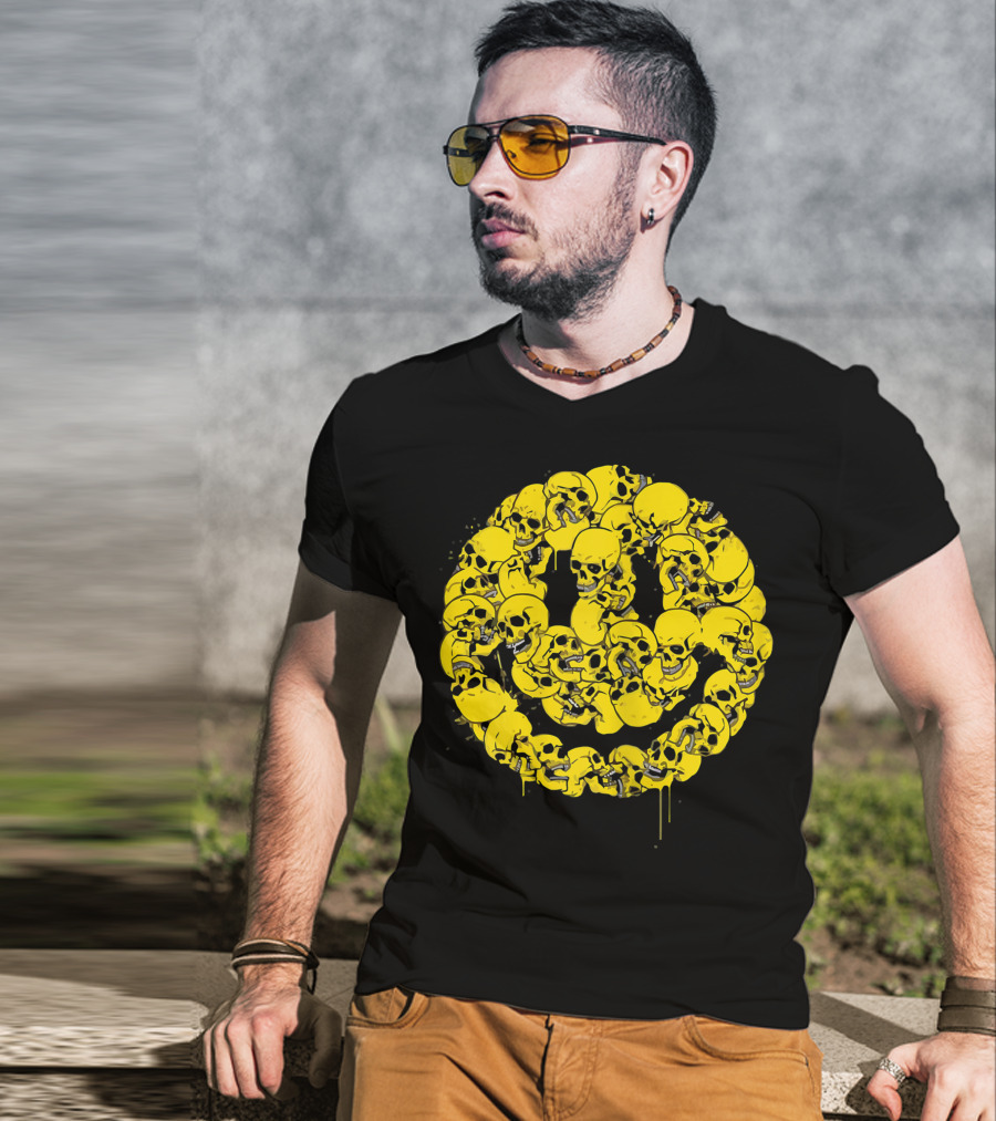 Smiley Face Skull Circle Halloween Goth Occult Scary T-Shirt