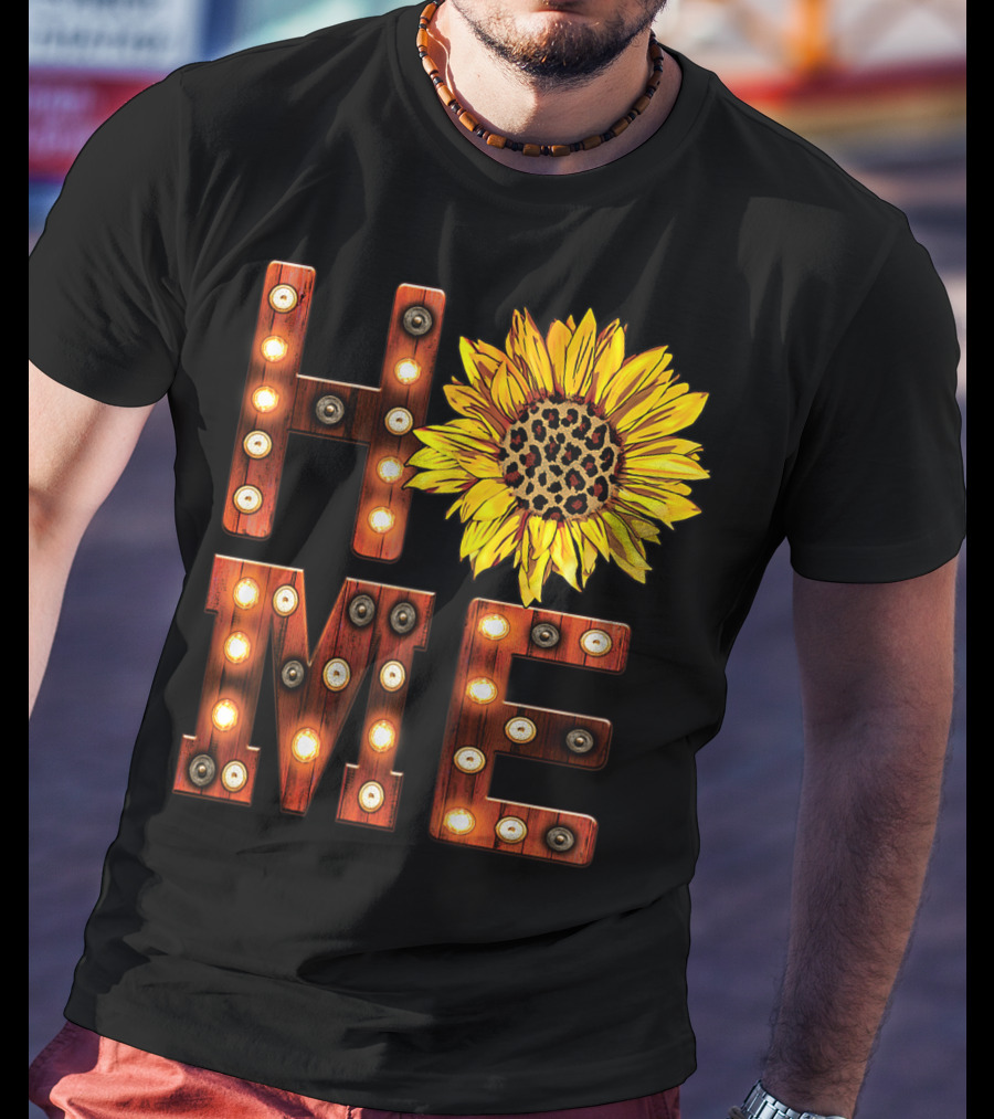 Sunflower Marquee Letters Home Word With Leopard Center Halloween Fall Pumpkins Colorful T-Shirt