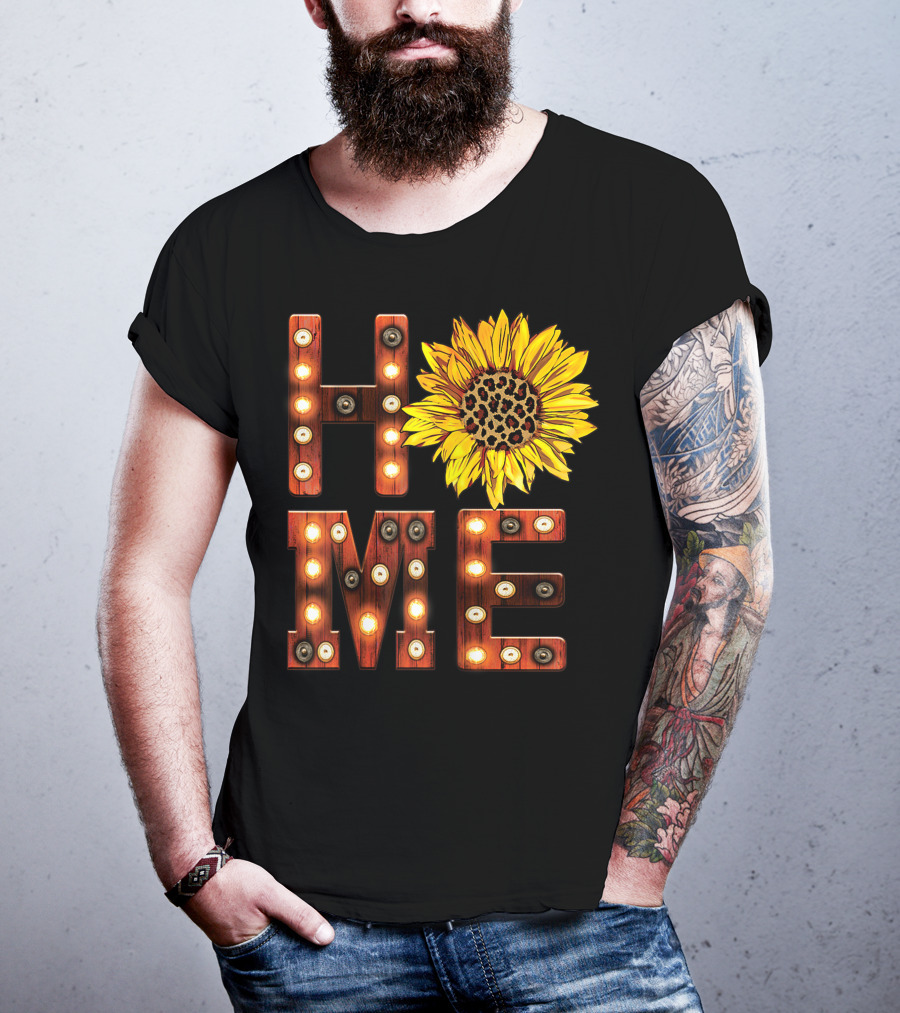Sunflower Marquee Letters Home Word With Leopard Center Halloween Fall Pumpkins Colorful T-Shirt