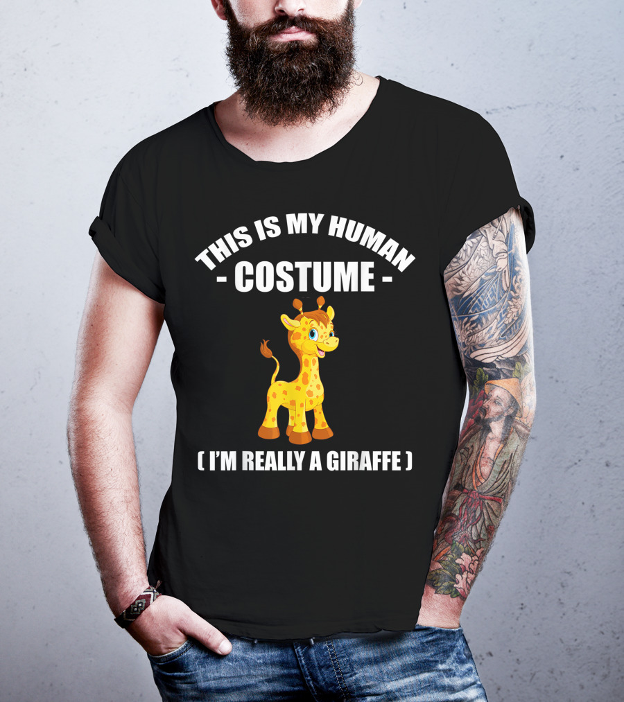 This Is My Human Costume I'm Really A Giraffe Funny Halloween T-Shirt