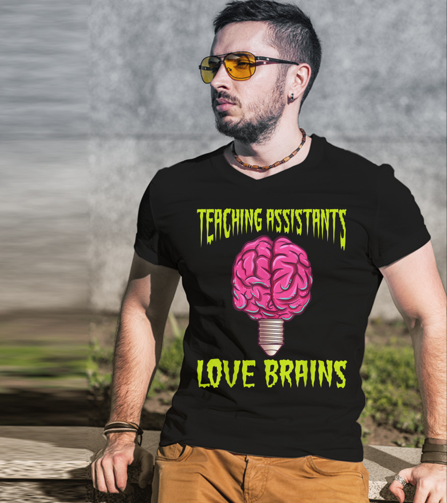 Teaching Assistants Love Brains Halloween Light Bulb T-Shirt