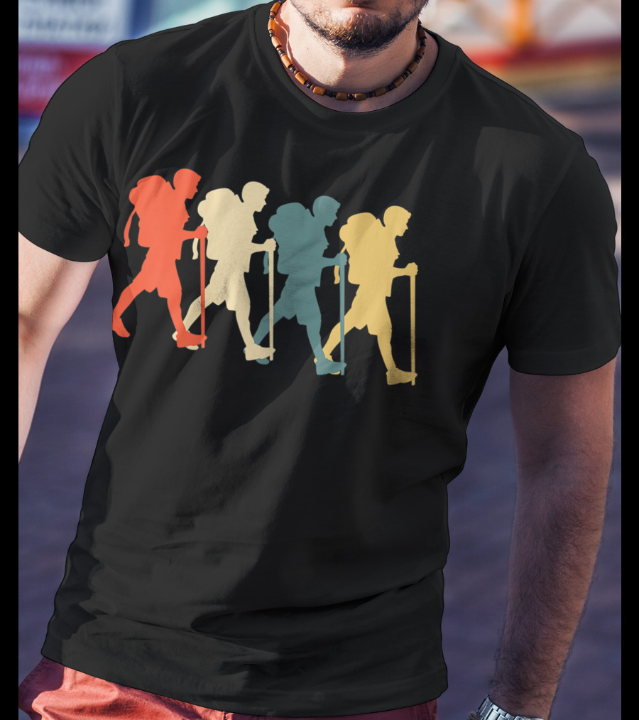 Hiker Vintage Retro Hiking Camping Silhouette Walking T-Shirt
