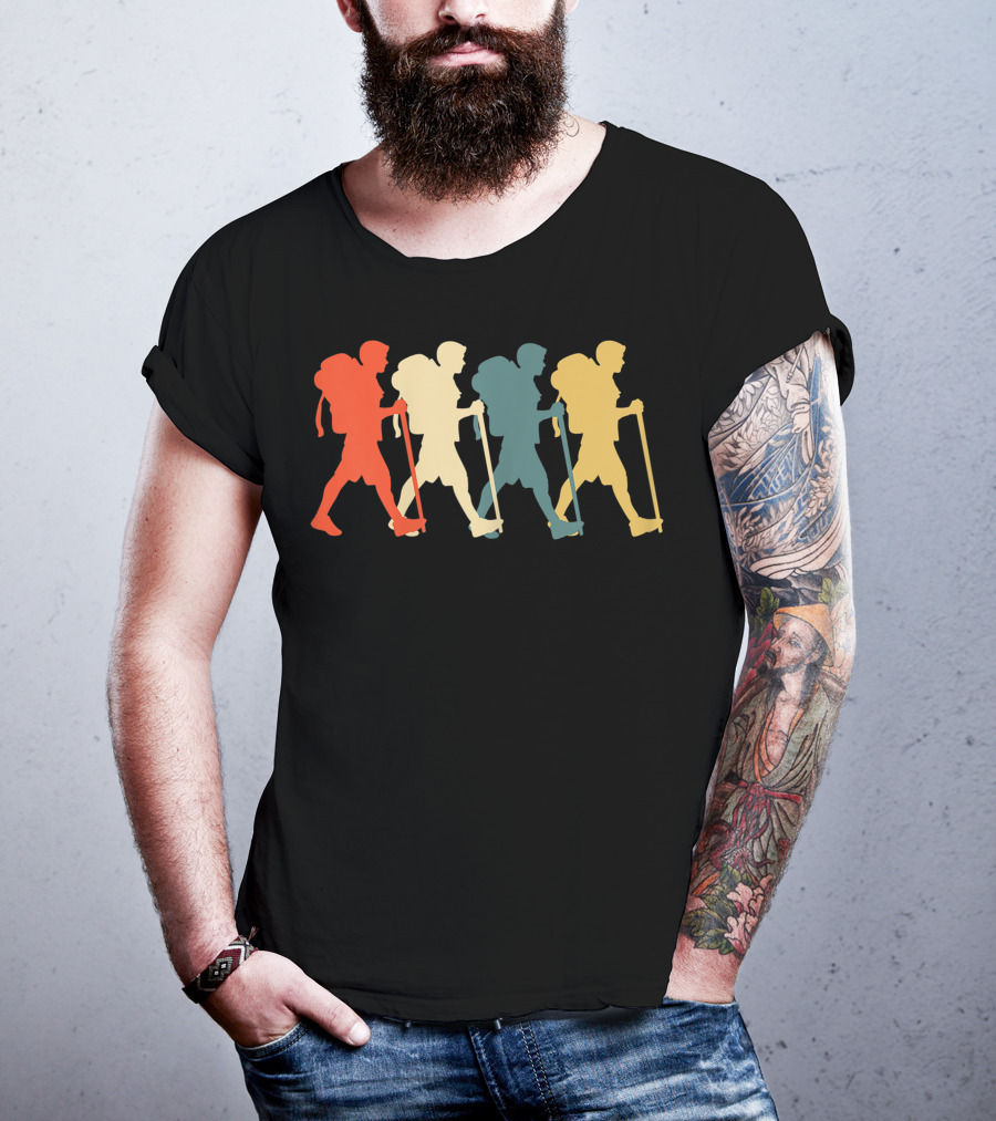 Hiker Vintage Retro Hiking Camping Silhouette Walking T-Shirt