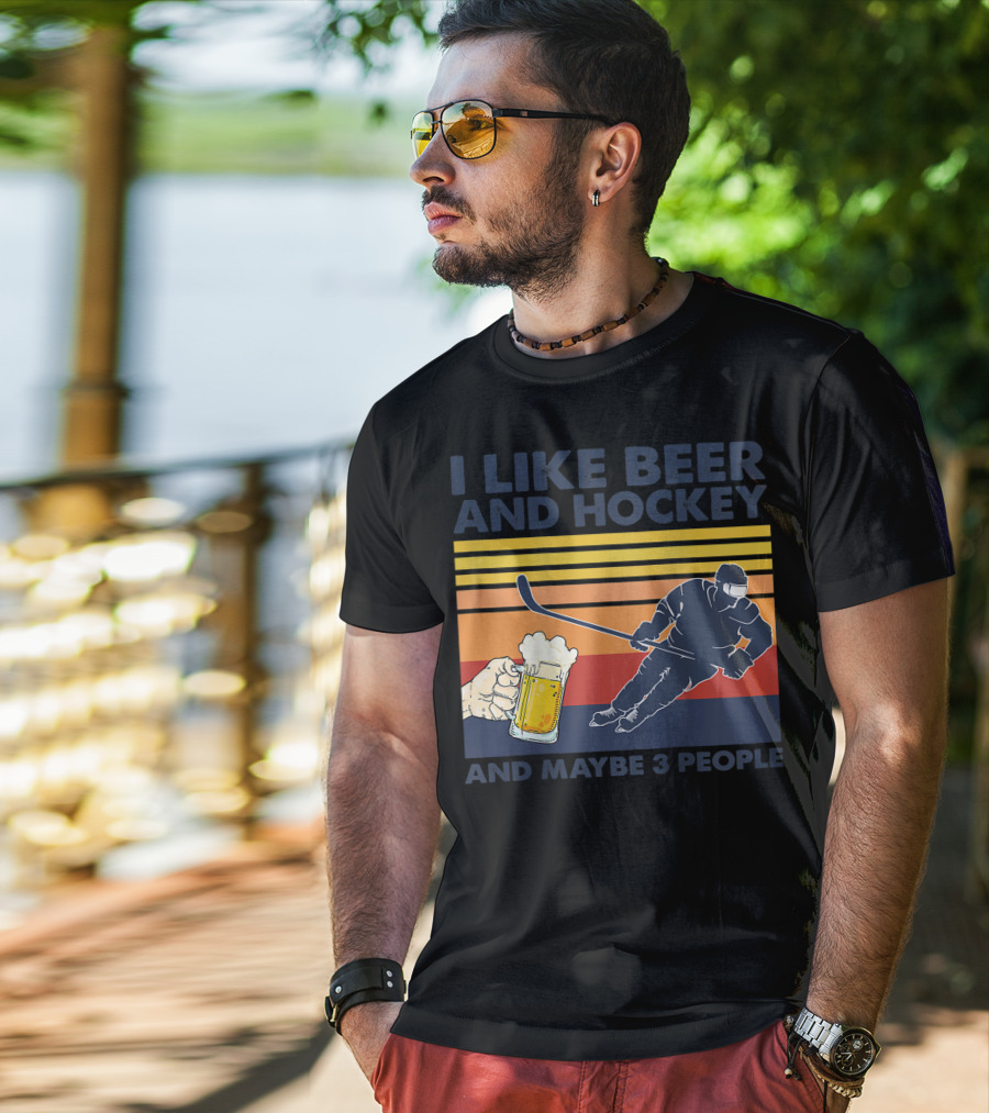 I Like Beer And Hockey Maybe 3 People Retro Vintage Baseball Raglan T-Shirt