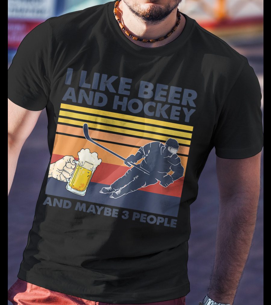I Like Beer And Hockey Maybe 3 People Retro Vintage Baseball Raglan T-Shirt