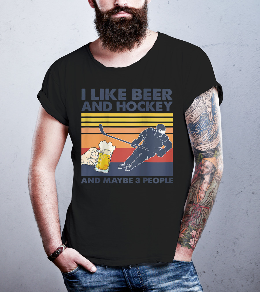 I Like Beer And Hockey Maybe 3 People Retro Vintage Baseball Raglan T-Shirt