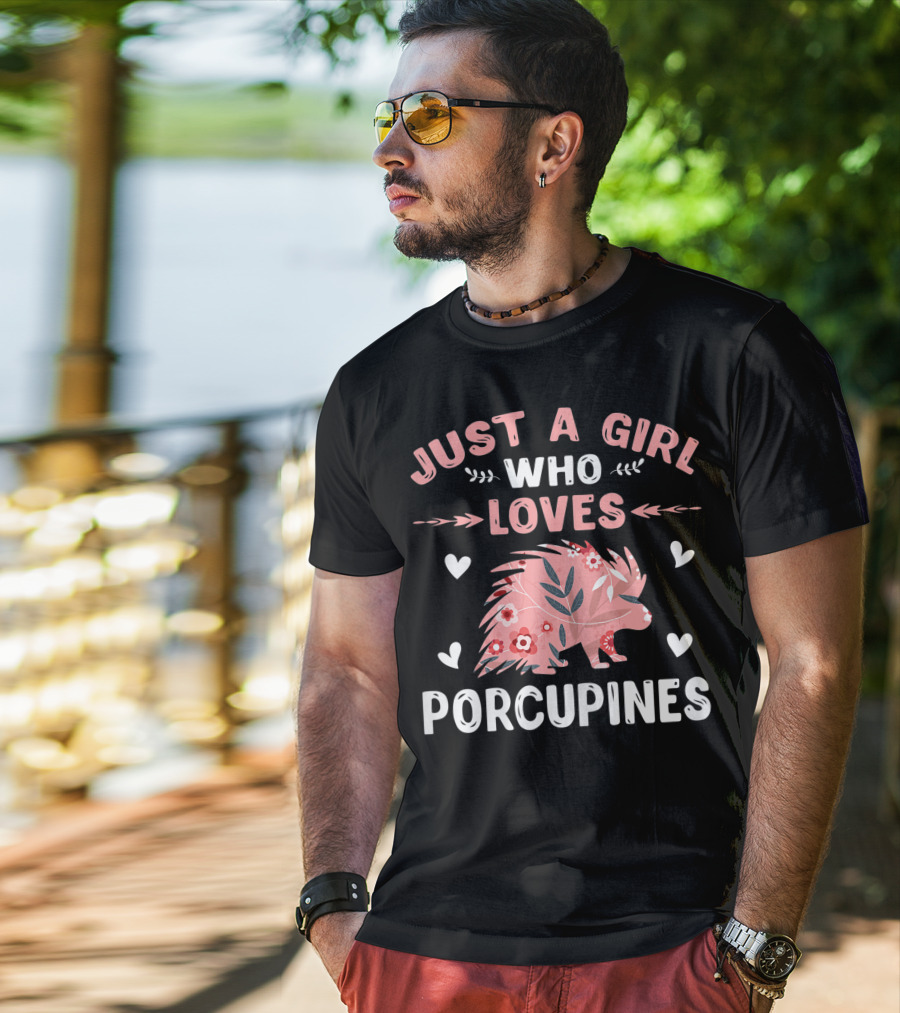 Just A Girl Who Loves Porcupines Pink Floral Heart Animal Lover T-Shirt
