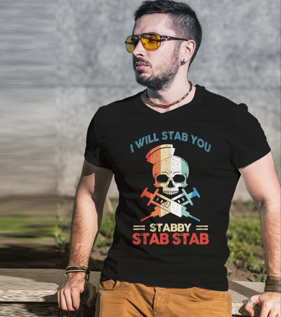 I Will Stab You Skull Stabby Stab Stab Vintage T-Shirt