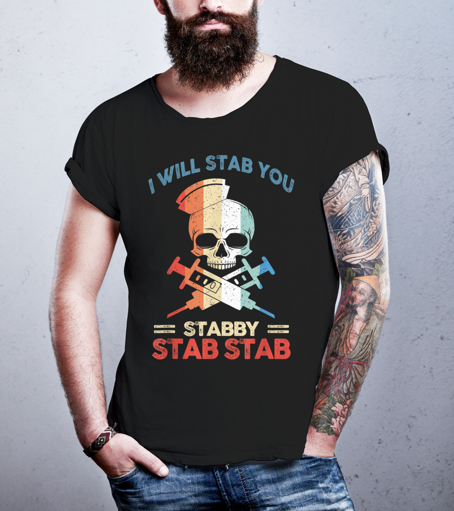 I Will Stab You Skull Stabby Stab Stab Vintage T-Shirt