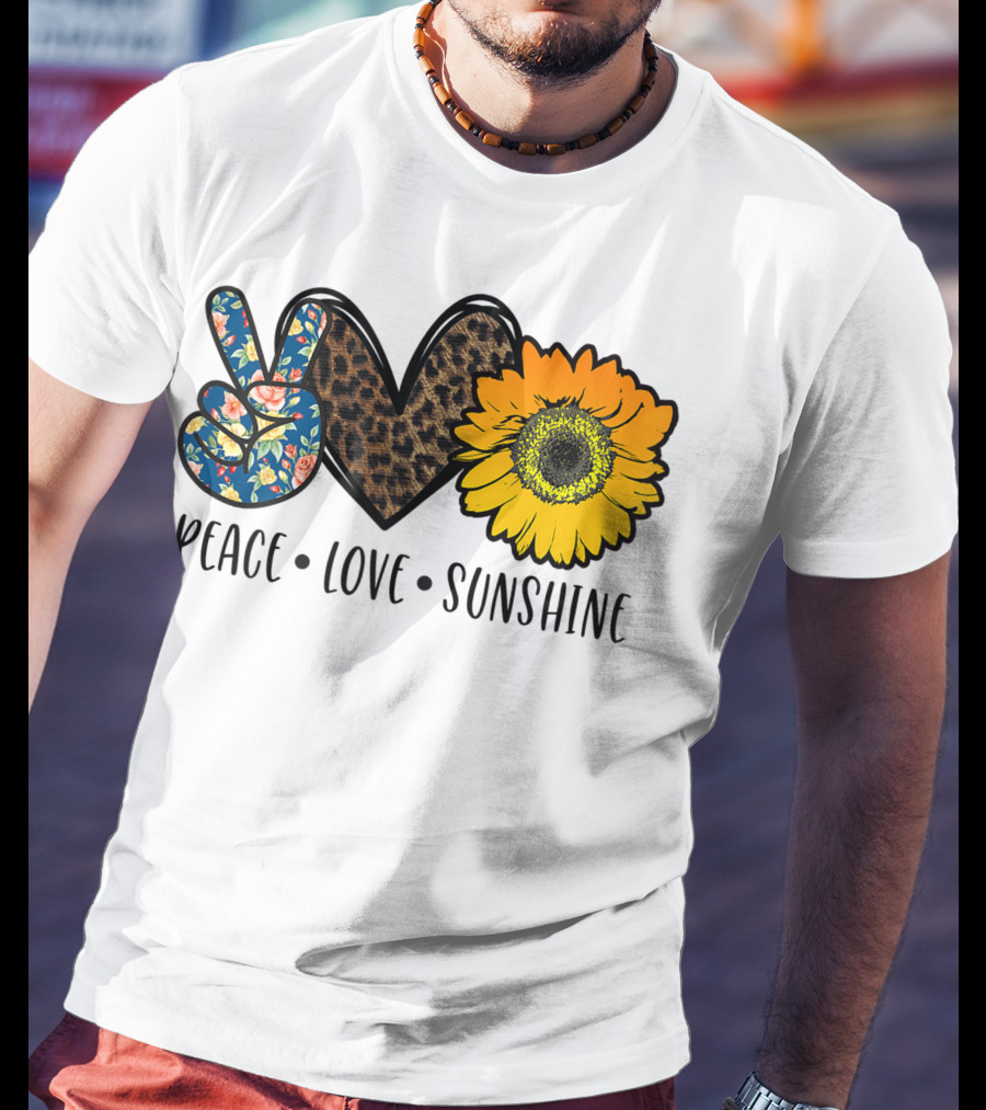 Peace Love Sunshine Floral Leopard Sunflower Teacher Idea T-Shirt