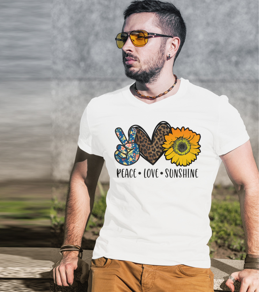Peace Love Sunshine Floral Leopard Sunflower Teacher Idea T-Shirt