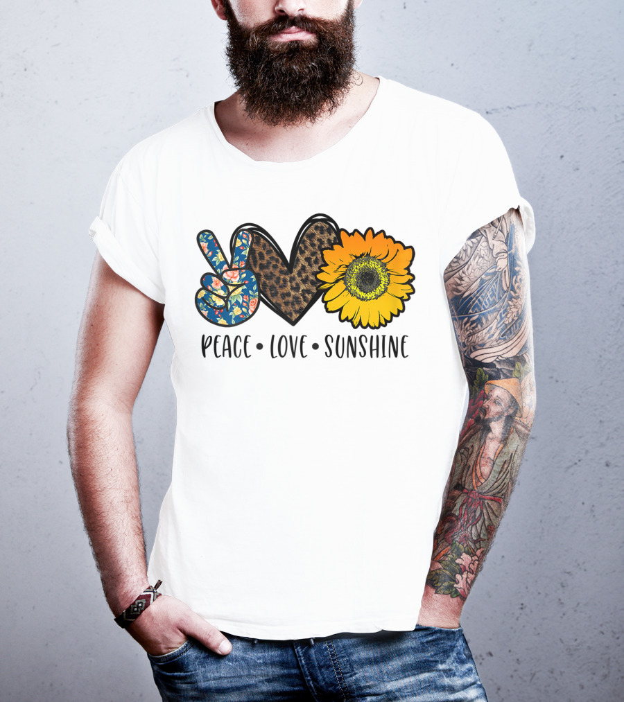 Peace Love Sunshine Floral Leopard Sunflower Teacher Idea T-Shirt