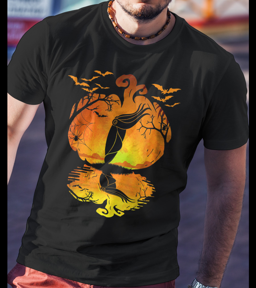 Halloween Cuttlefish Pumpkin With Bats And Spiderwebs T-Shirt