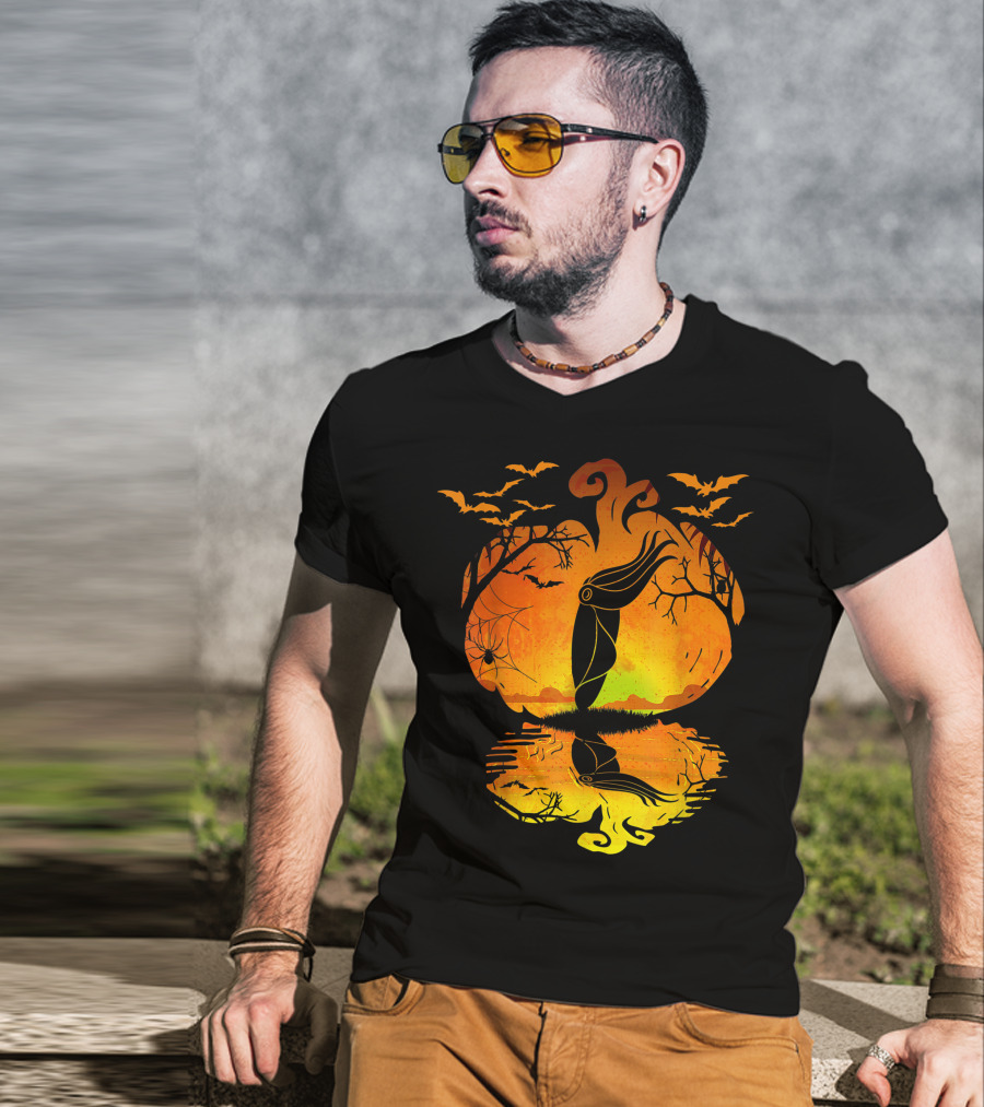 Halloween Cuttlefish Pumpkin With Bats And Spiderwebs T-Shirt