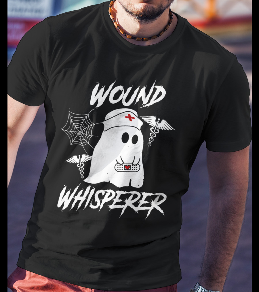 Wound Whisperer Nurse Ghost With Caduceus And Spider Web T-Shirt