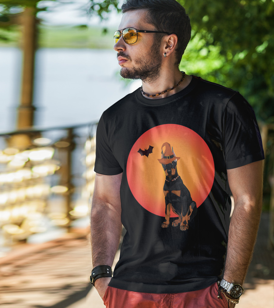 Women Doberman Dog Halloween Witch Hat Puppy And Animal Lovers T-Shirt