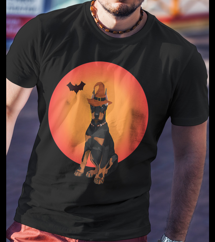 Women Doberman Dog Halloween Witch Hat Puppy And Animal Lovers T-Shirt